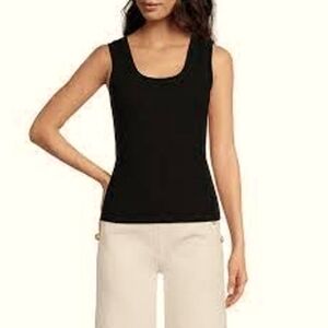 ST JOHN Basics Black Scoop Neck Knit Sleeveless Sweater Tank